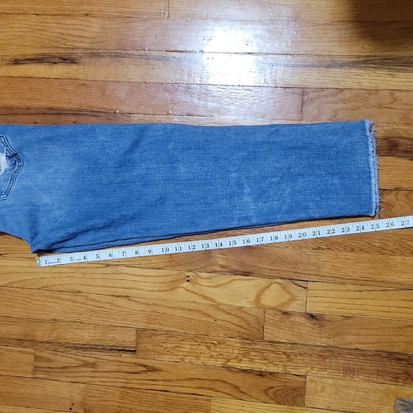 7 for all mankind high waist distressed cropped straight light blue jeans s 27 - Picture 8 of 8